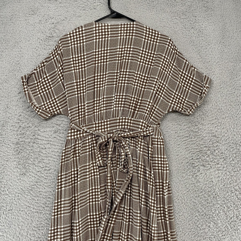 Urban Outfitters Midi Dress Womens Medium Check Belted V Neck Neutral Clean Girl - Picture 10 of 14